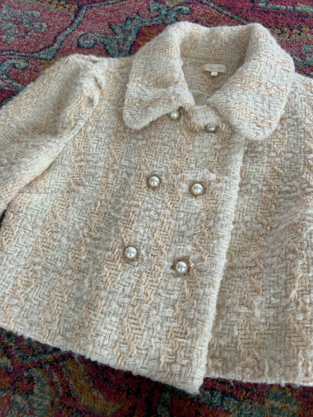 LoveShackFancy | Women’s ‘Harvest White’ Tweed Pearl-Button Cropped Jacket Sz 12 - Picture 8 of 16